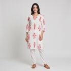 Women's Pink Notch Neck Floral Printed Kurta, Pink, small