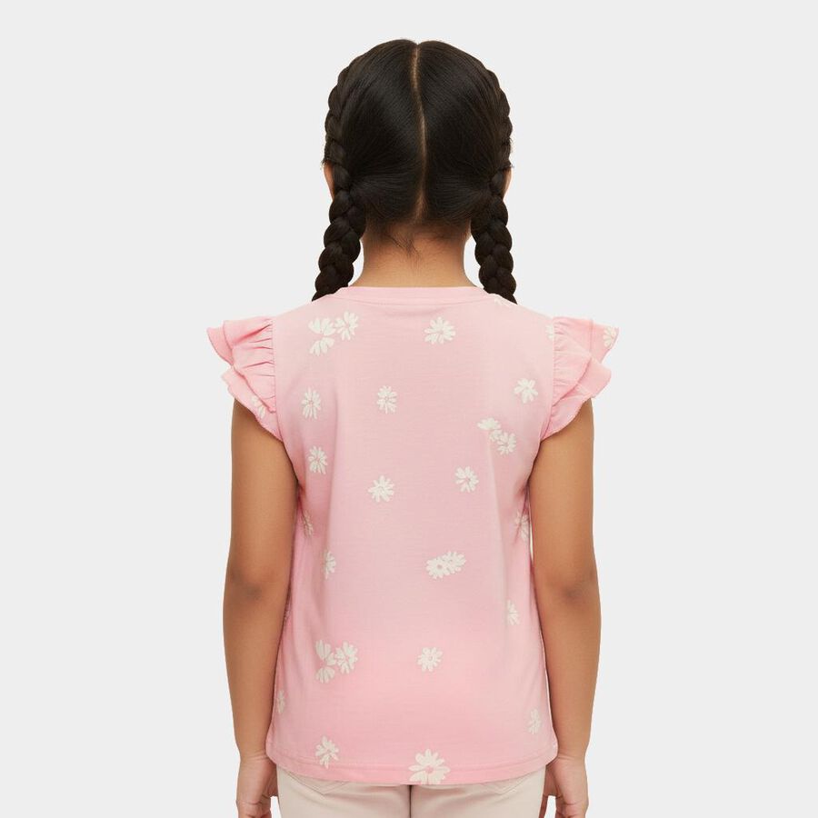 Girls Light Pink Cotton Round Neck Casual T-Shirt, हल्का गुलाबी, large