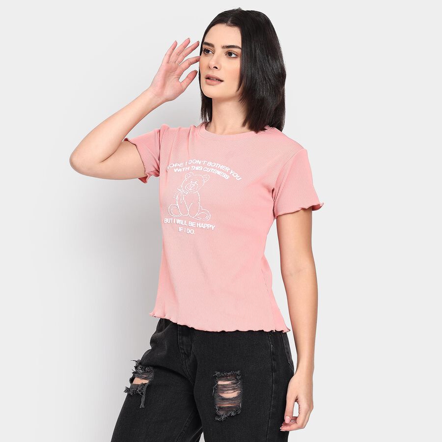 Ladies' Round Neck T-Shirt, गुलाबी, large