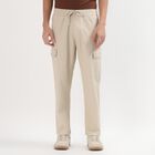 Men's Light Beige Slim Fit Cargo Trousers, Off White, small