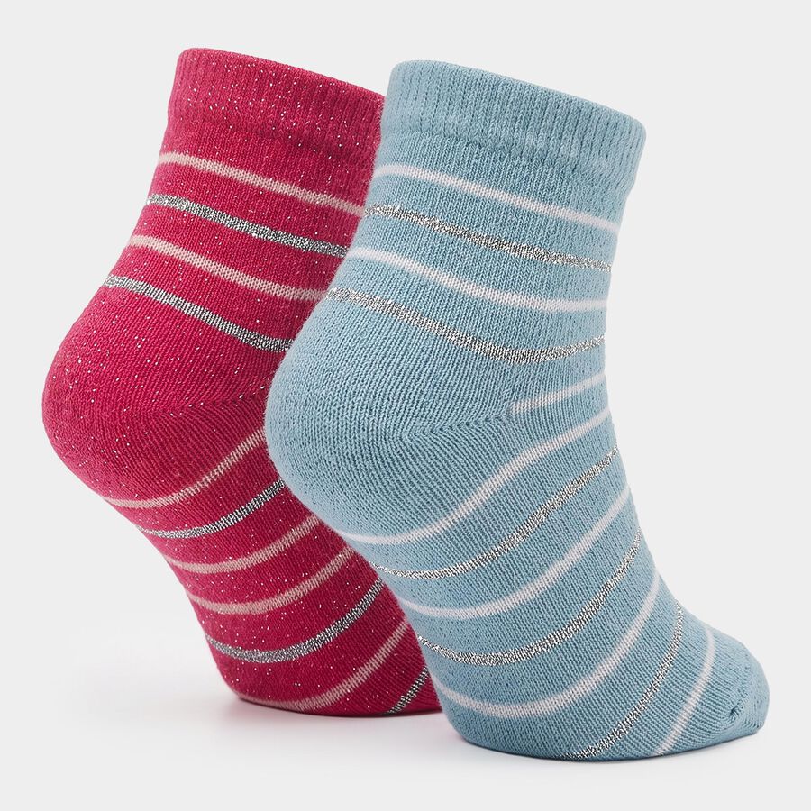 Girls Regular Fit Striped Pack of 2 Socks ( Blue, Pink ), गुलाबी, large