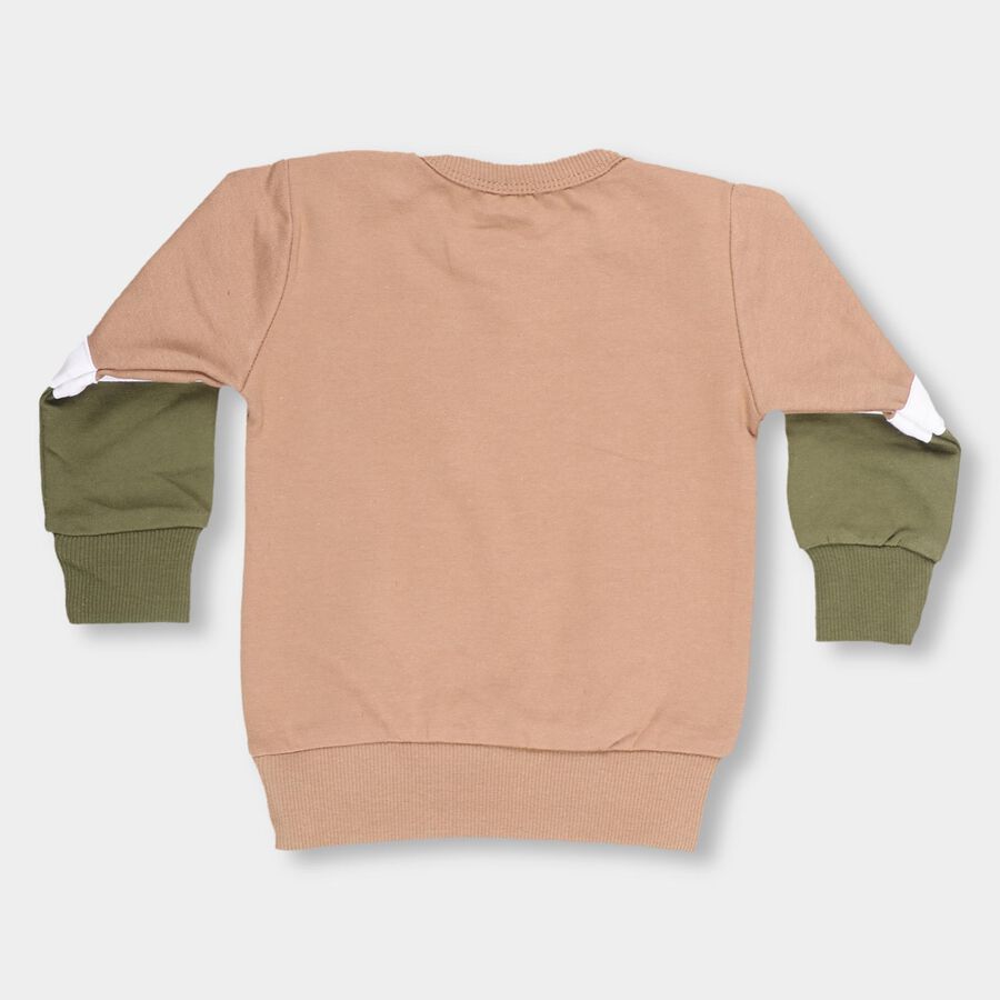 Infants Beige Cotton Crew Neck Casual T-Shirt, Beige, large image number null