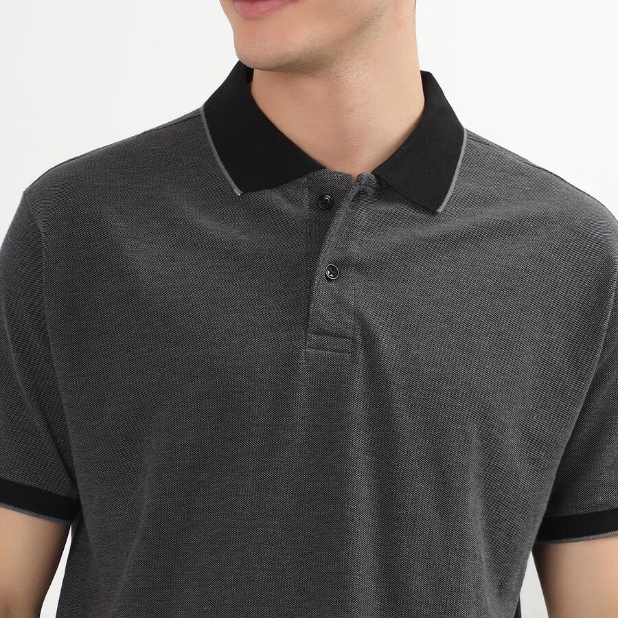 Men's 100% Cotton Collared Half Sleeves T-Shirt, Black, large image number null