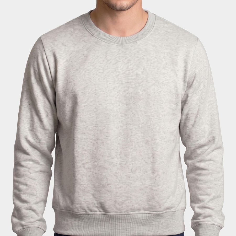 Men's Melange Light Grey Crew Neck Pullover Sweatshirt, Melange Light Grey, large