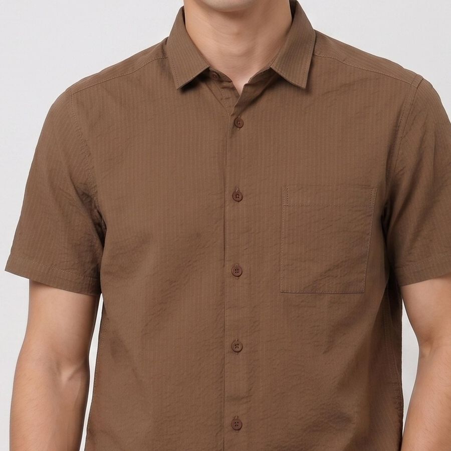 Men's Brown Cotton Regular Fit Casual Shirt, Brown, large