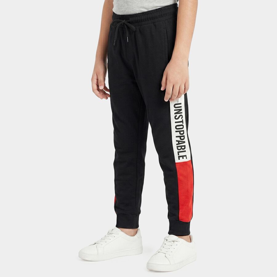 Boys Black Jogger Fit Graphic Printed Pyjama, काला, large
