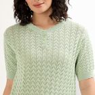 Women's Light Sage Green Scalloped Neck Casual Top, हल्का हरा, small