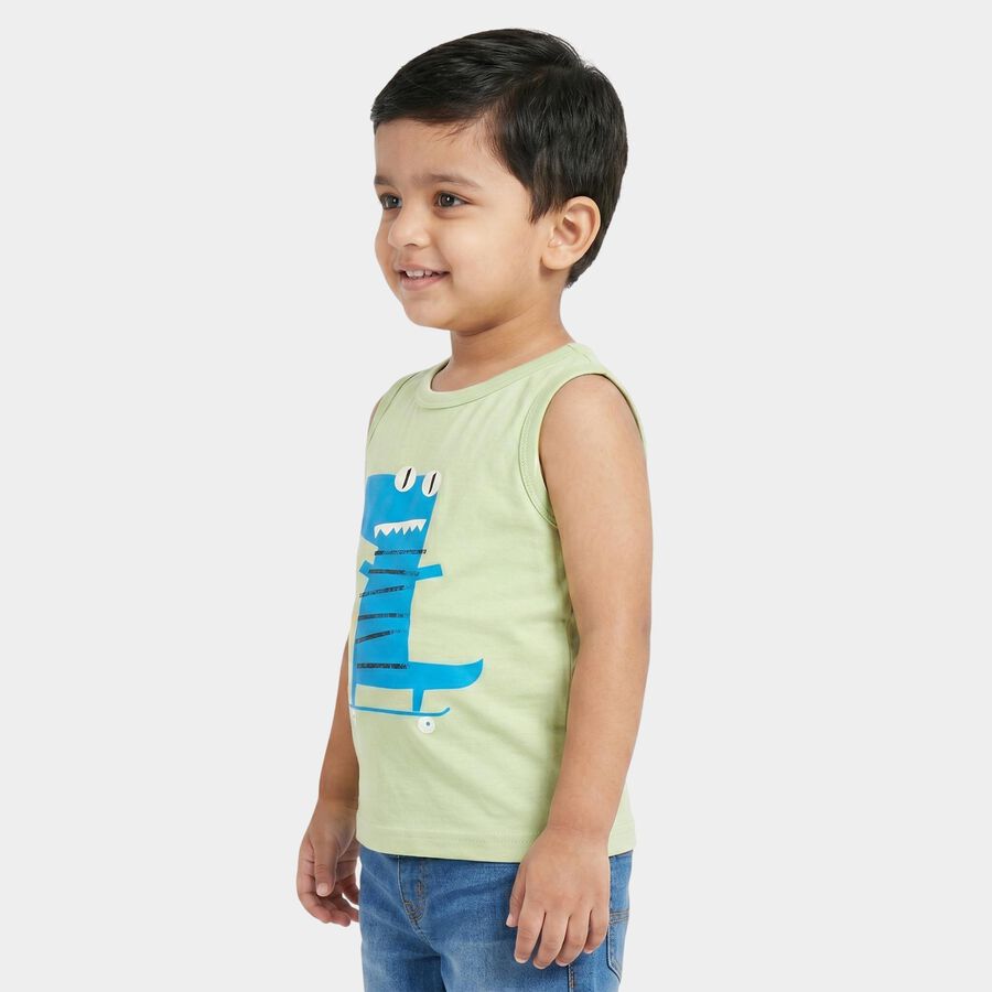 Boys' Mint Green Cotton Blend Round Neck Regular Boys T-Shirt, Light Green, large