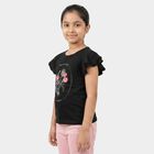 Girls Black Cotton Round Neck Regular T-Shirt, Black, small