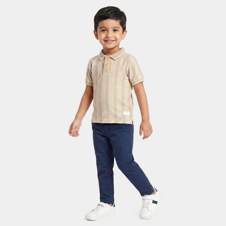 Boys Beige Polo Neck Striped Polo T-Shirt, Beige, large