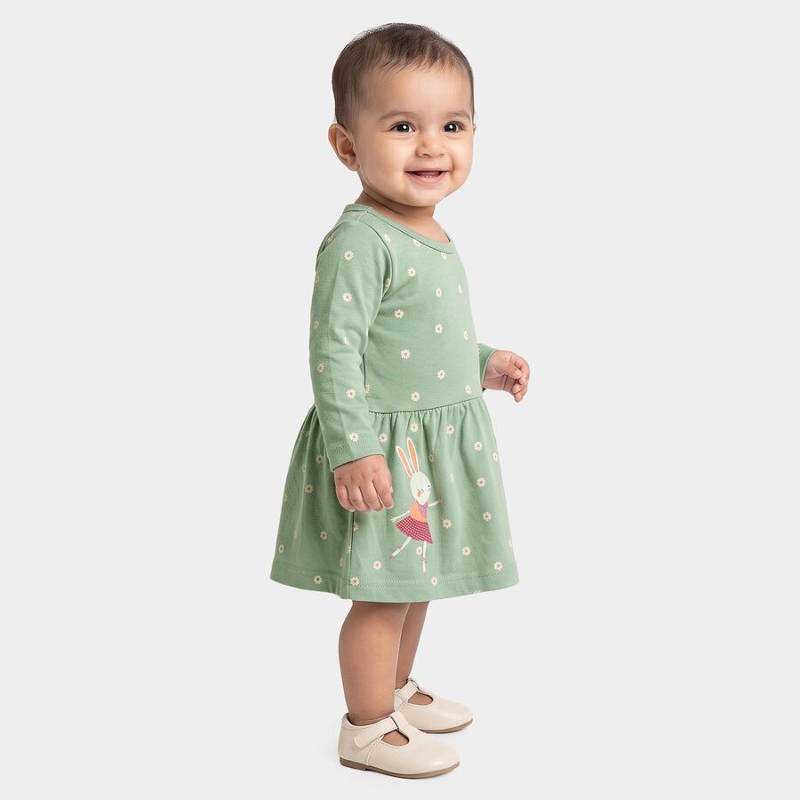 Infants' Mint Green Fit and Flare Bunny Print Frock, हल्का हरा, large
