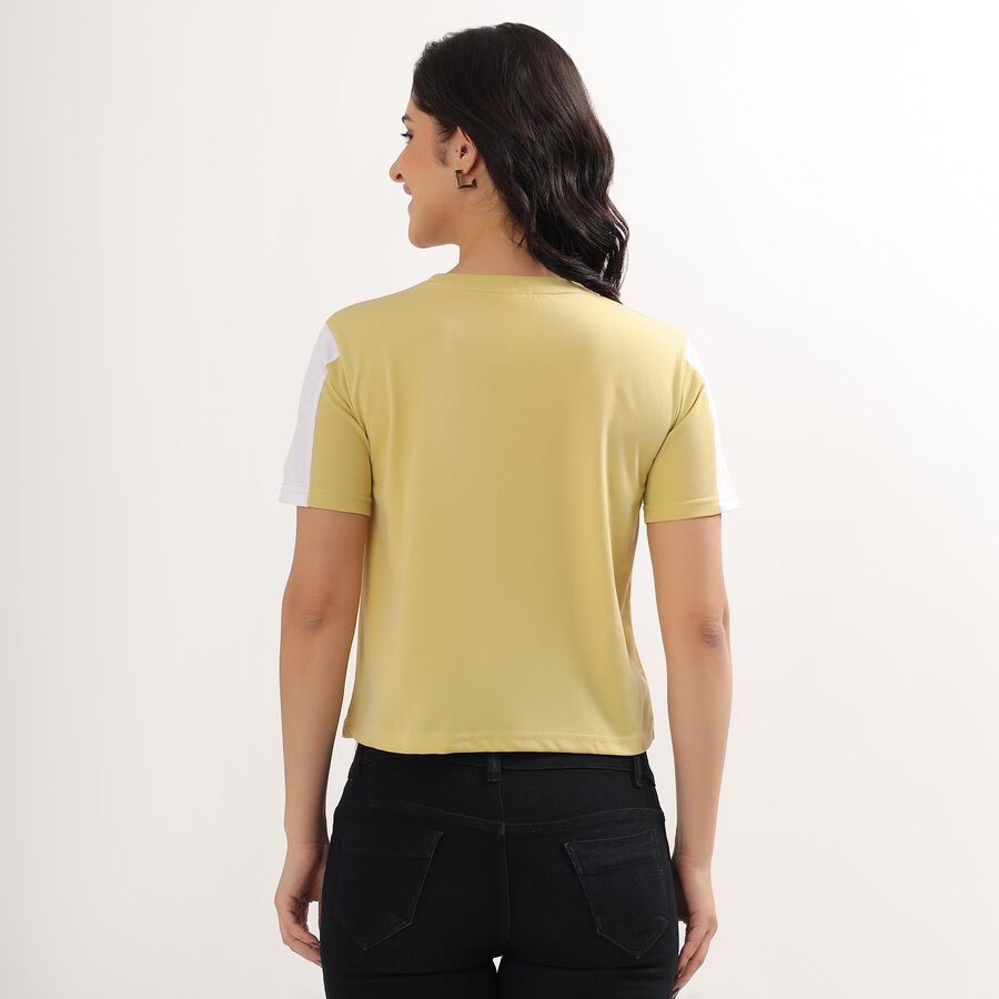 Women's Muted Yellow Round Neck Printed T-Shirt, खाकी, large image number null