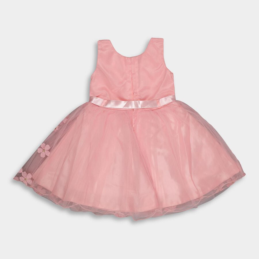 Girls' Soft Pink Floral Embroidered Sleeveless Flared Frock, Pink, large image number null