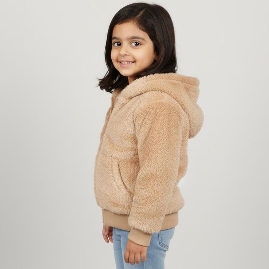 Girls Light Beige Hooded Casual Jacket, गहरा पीला, large image number null