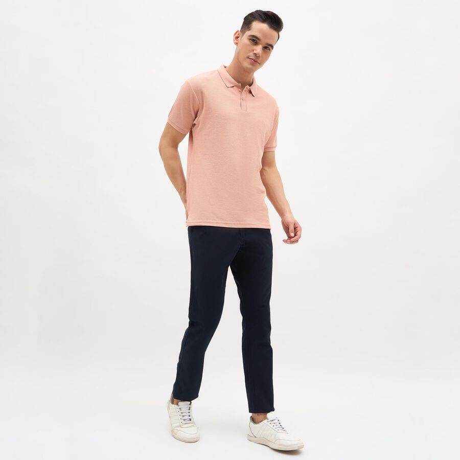 Men's Deep Midnight Navy Slim Fit Flat-Front Casual Trousers, Navy Blue, large