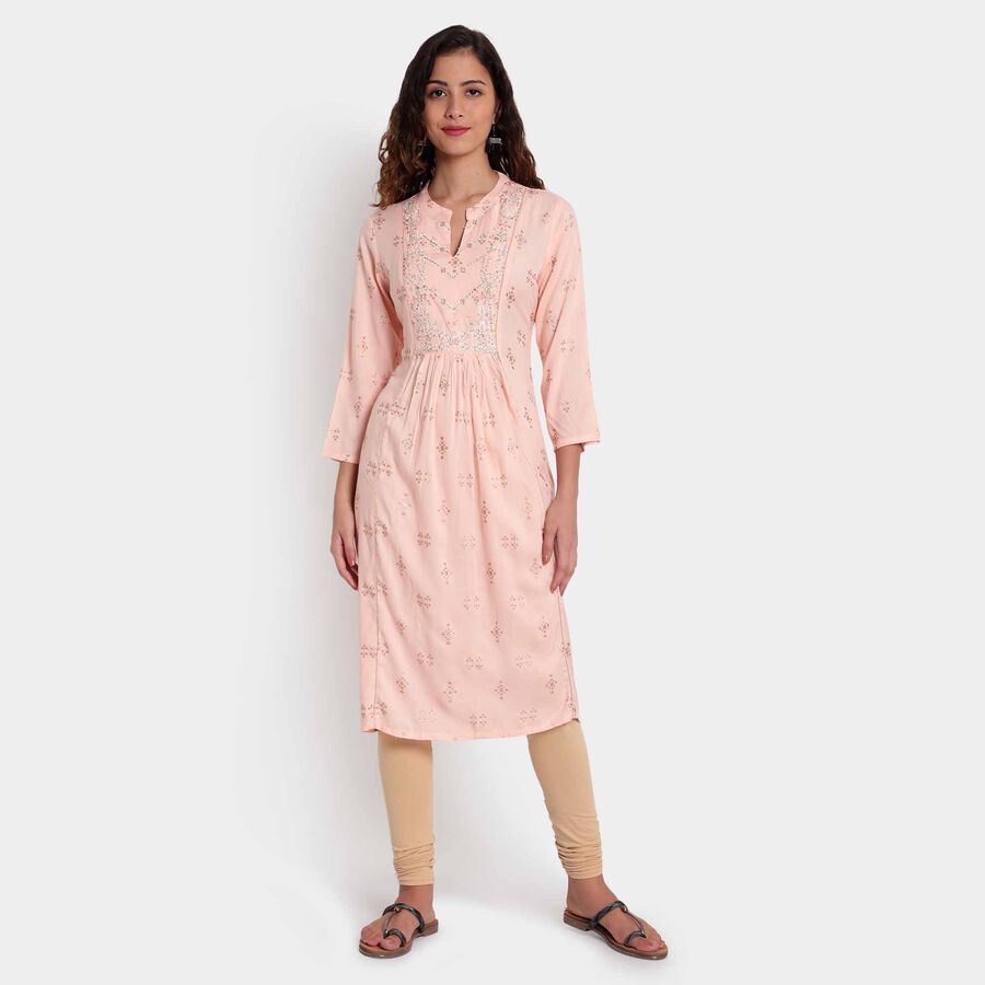 3/4Th Sleeves Flared Kurta, Peach, large image number null