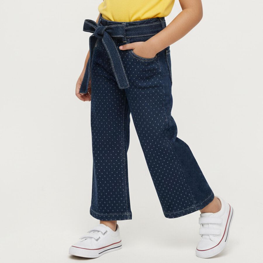 Girls' Dark Indigo Wide-Leg Polka Dot Jeans, Dark Blue, large image number null
