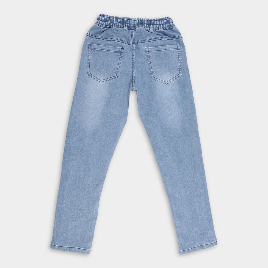 Boys' Light Powder Blue Regular Fit Elastic Waist Jeans, मध्यम नीला, large