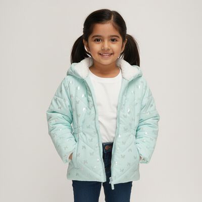Girls Mint Green Hooded Casual Jacket