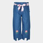 Girls' Bright Denim Blue Wide Leg Floral Embroidered Jeans, हल्का नीला, small image number null