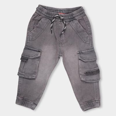 Infants' Washed Grey Regular Fit Rib Waist Cargo Jeans