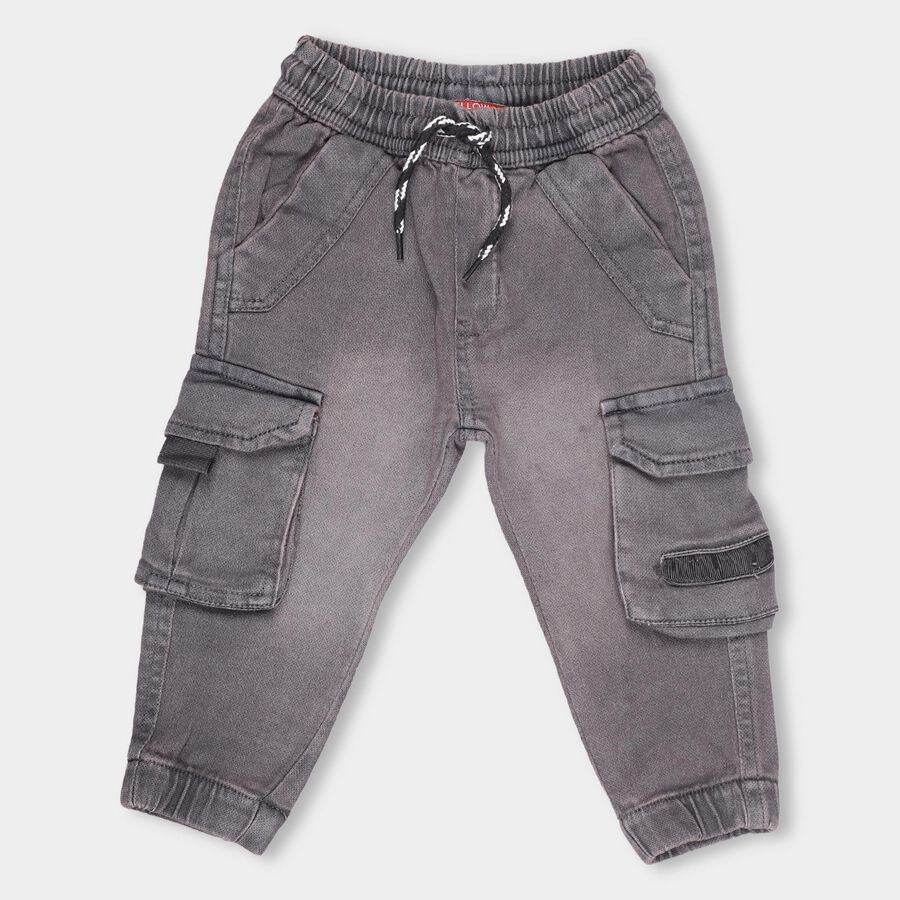 Infants' Washed Grey Regular Fit Rib Waist Cargo Jeans, Dark Grey, large image number null