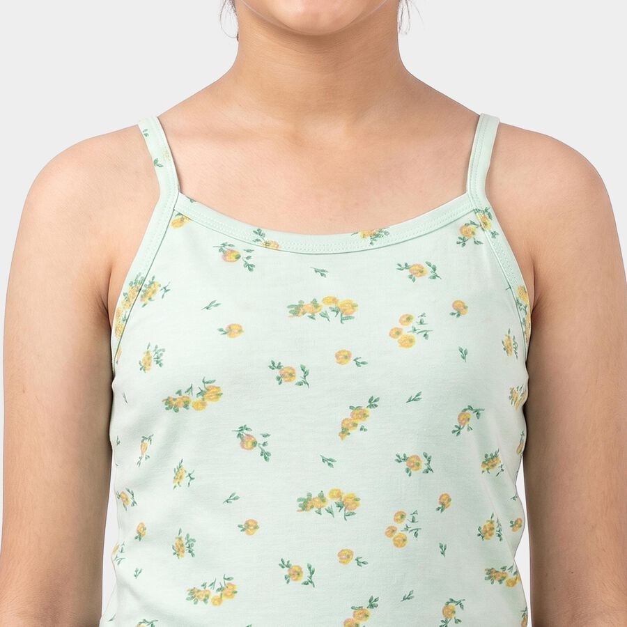 Girls' Mint Green Cotton Round Neck Sleeveless Vest, हल्का हरा, large