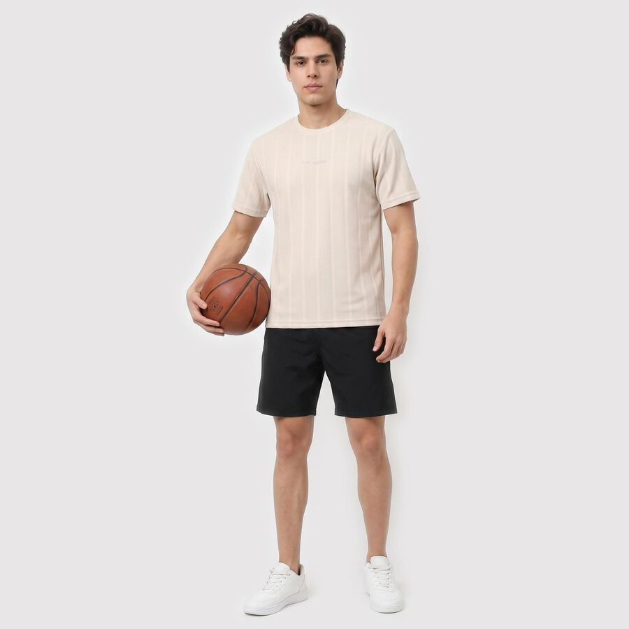 Men's Grey Crew Neck Regular T-Shirt, Ecru Melange, large