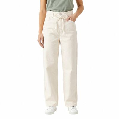 Women's White Straight Fit Tie Waist Jeans