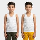 Boys White Cotton Round Neck Vest, सफ़ेद, small