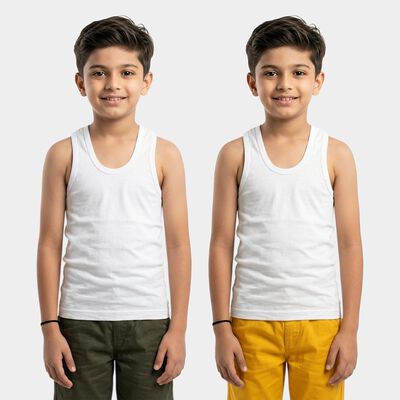 Boys White Cotton Round Neck Vest