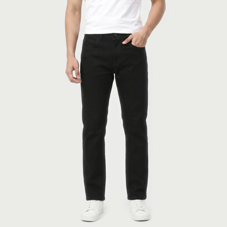 Men's Black Slim Fit Solid Jeans, काला, large