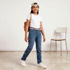 Girls' Light Blue Straight Fit Bow Jeans, हल्का नीला, small