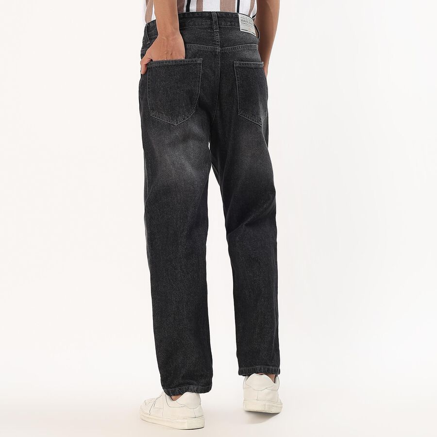 Men's Charcoal Black Straight Fit Stone-Wash Jeans, Dark Grey, large image number null