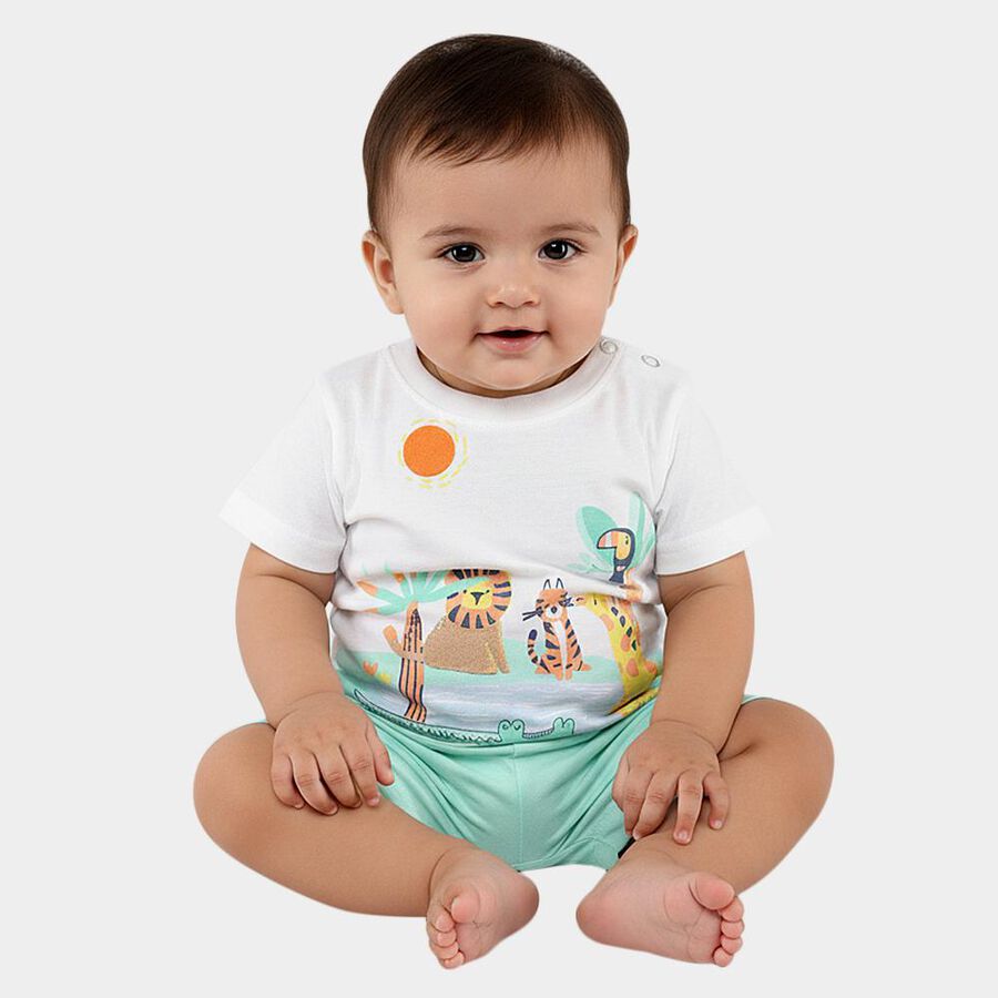 Infants' Light Green Cotton Round Neck Jungle Print Baba Suit, Light Green, large