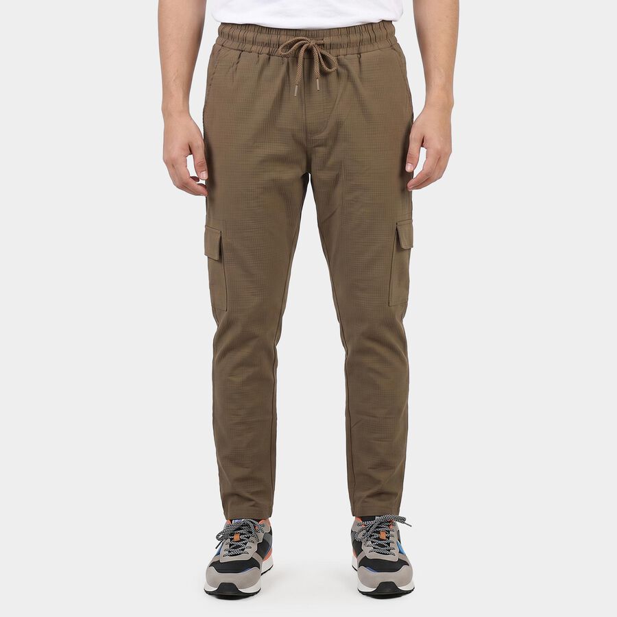 Men's Beige Slim Fit Cargo Jogger, गहरा पीला, large