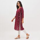 Women's Deep Burgundy V-Neck Printed Kurta, Wine, small image number null
