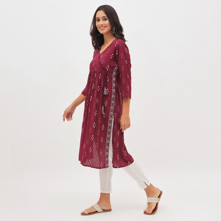 Women's Deep Burgundy V-Neck Printed Kurta, Wine, large image number null