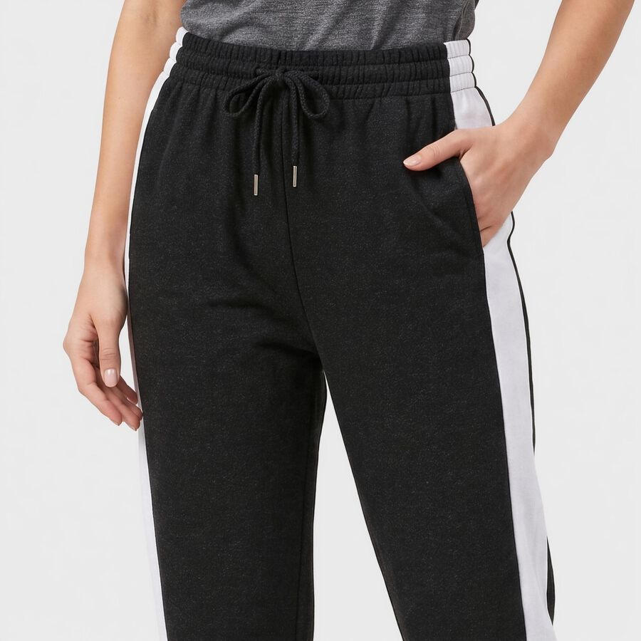 Women's Charcoal Straight Fit Side-Striped Track Pants, Charcoal, large
