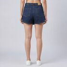 Women's Blue Regular Fit Frayed Hem Denim Shorts, Dark Blue, small