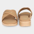 Women's Beige Embellished Slip-On Slide Sandals, Beige, small