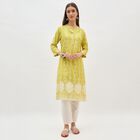 Women's Light Lime Green Round Neck Printed Kurta, Light Green, small