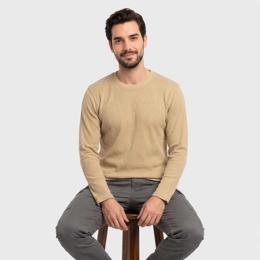 Men's Beige Crew Neck Regular T-Shirt, Beige, large