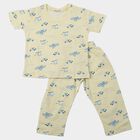 Boys Yellow Cotton Round Neck Graphic Printed Night Suit, पीला, small