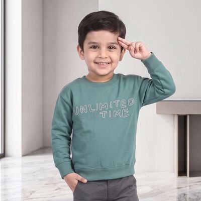 Boys' Dark Green Crew Neck Pullover Sweatshirt