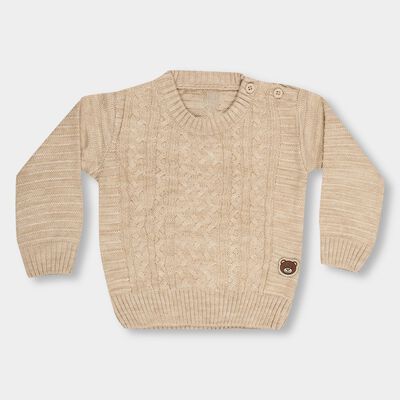 Infants Soft Beige Crew Neck Casual Pullover