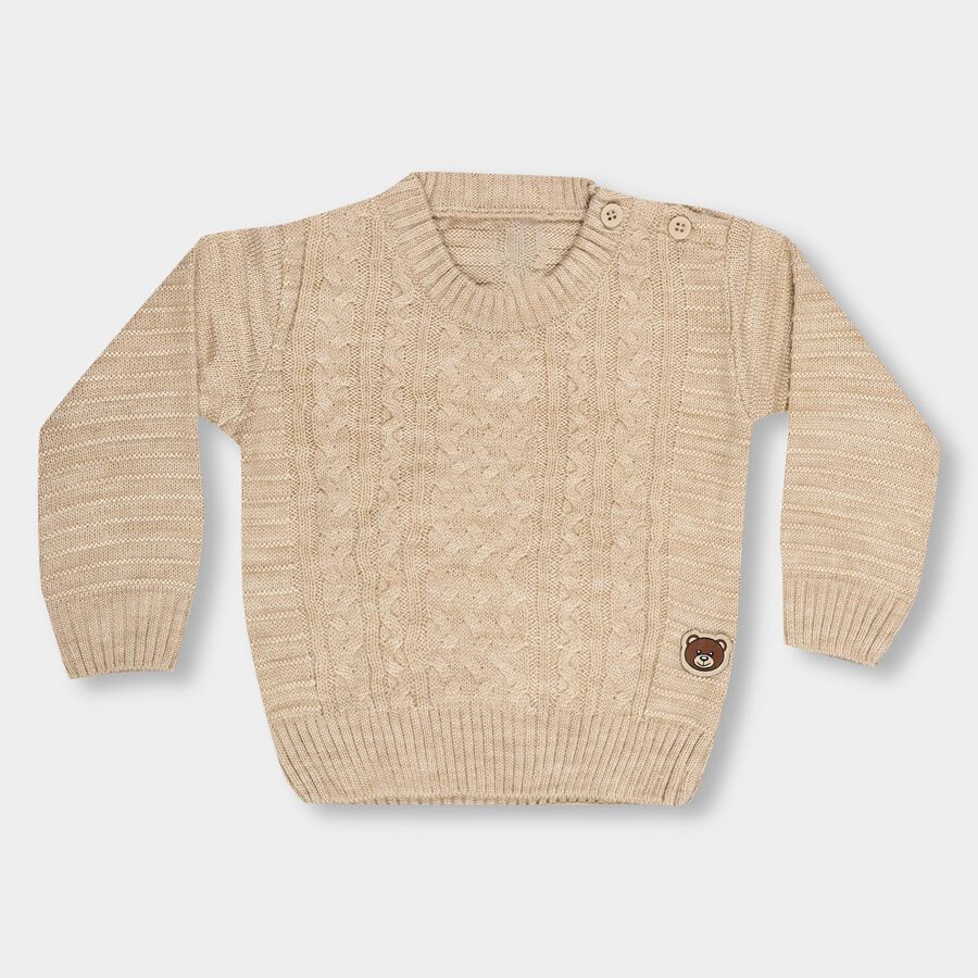 Infants Soft Beige Crew Neck Casual Pullover, गहरा पीला, large image number null