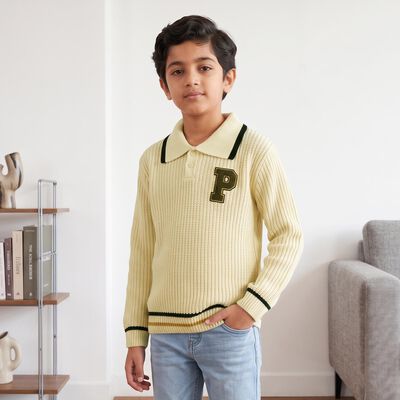 Boys Cream Polo Neck Knitted Pullover