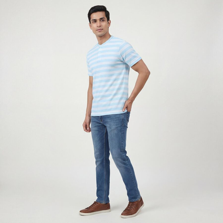 Men's Aqua Henley Neck Casual Half Sleeve T-Shirt, Aqua, large