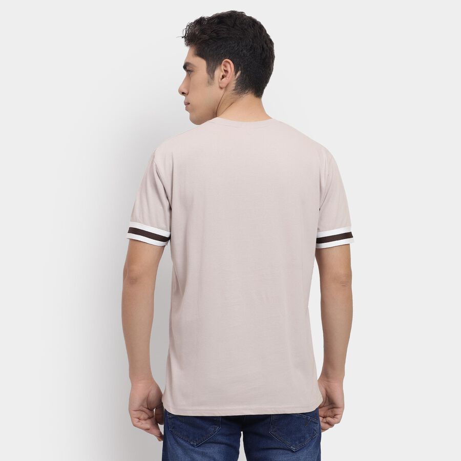 Men's 100% Cotton Round Neck Half Sleeves T-Shirt , Beige, large image number null